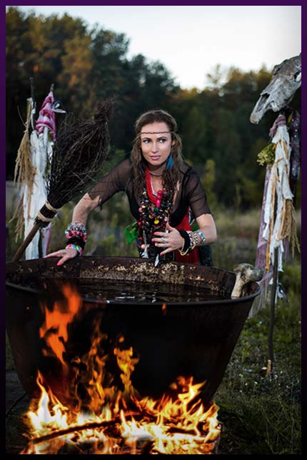 Witch casting magic herbal ritual