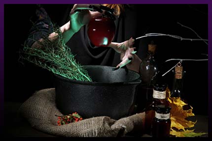 Witch cast herbal magic spell