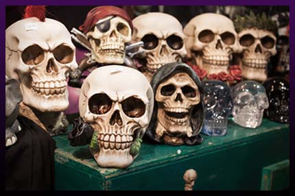 Black magic spell caster's skulls